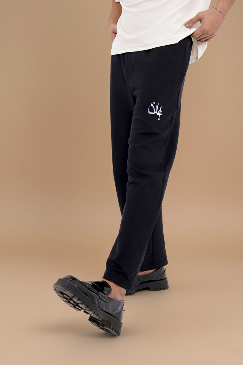 BLACK WAFFLE KNIT RELAXED-FIT TROUSERS