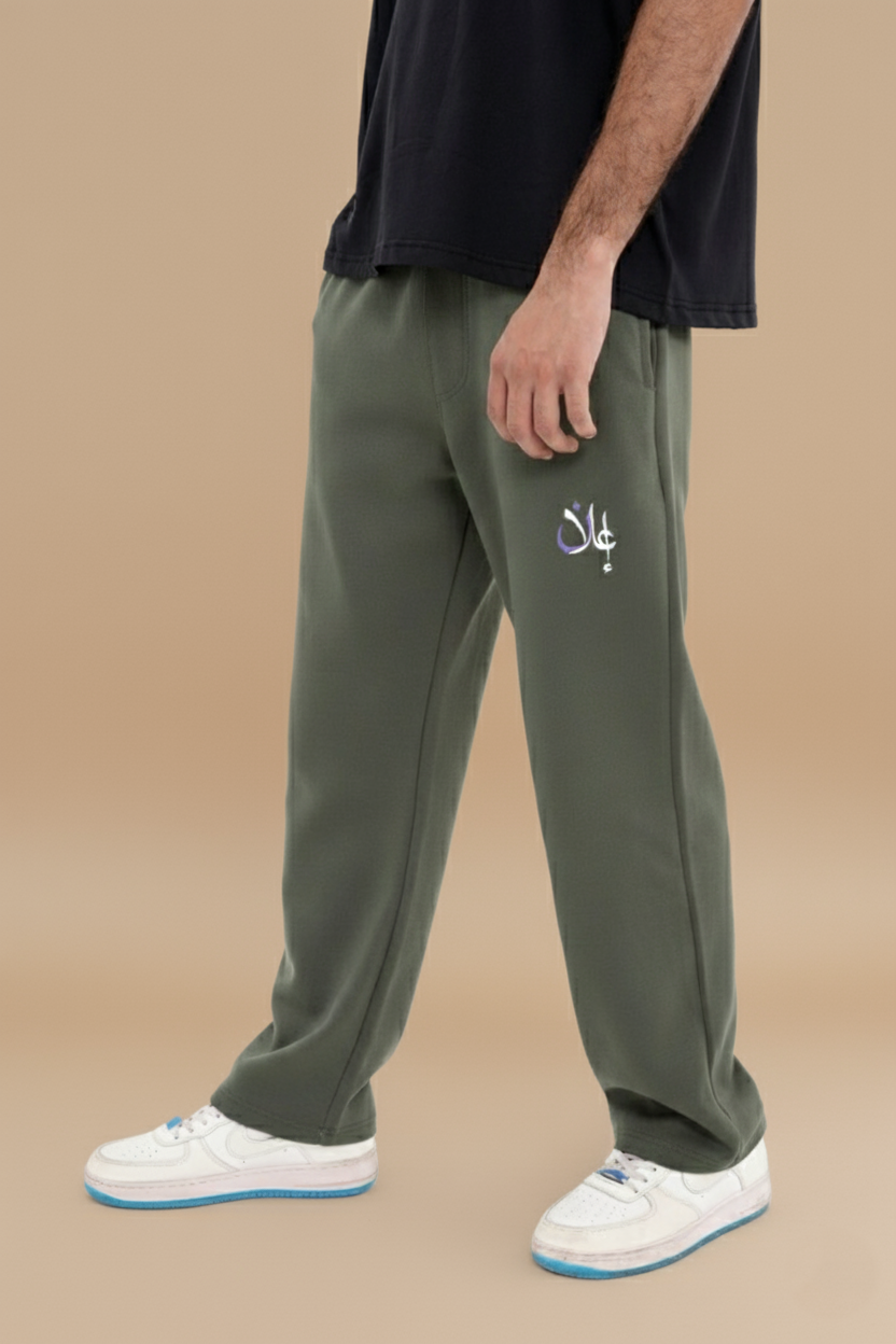 OLIVE GREEN WAFFLE KNIT RELAXED-FIT TROUSERS